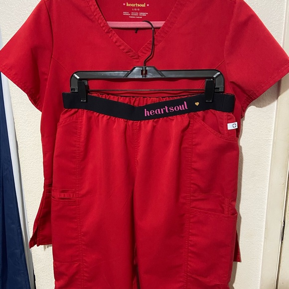 Heartsoul red scrub set top bottom pants scrubs - Picture 5 of 5